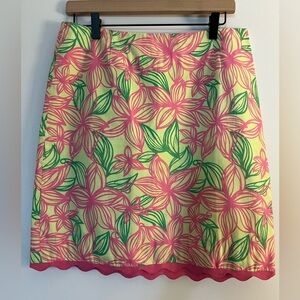 VINTAGE LILLY PULITZER womens sz 8 pink yellow green skirt scalloped hem preppy